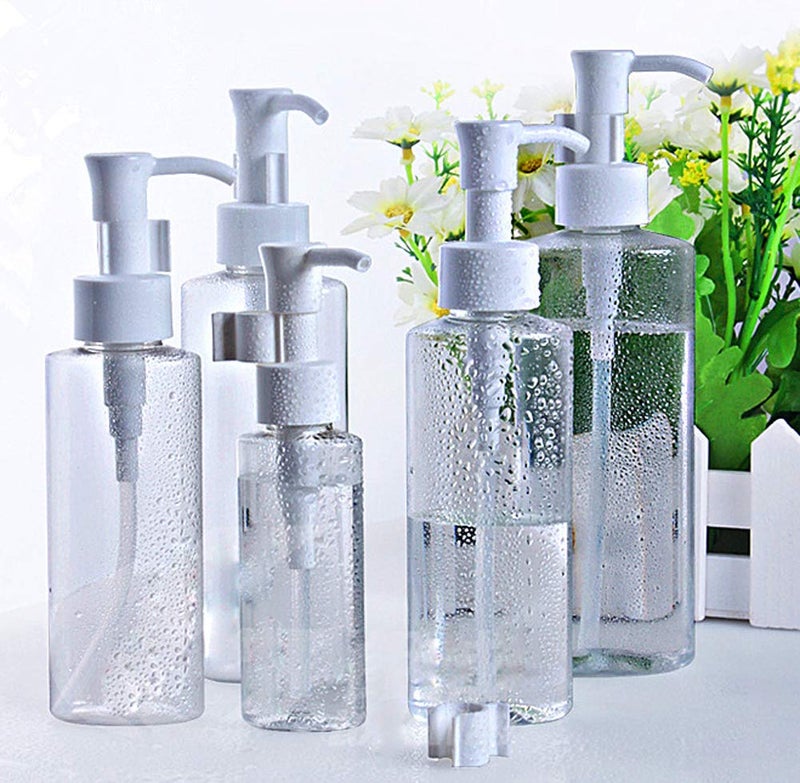 erioctry Refillable Plastic Clear Flat Pumps Lotion Cream Cleansing Oil Dispenser Bottle Travel Bottles Pump Bottle Make Up Cosmetic Container Holder Pack of 3 (100ml) - Image 3